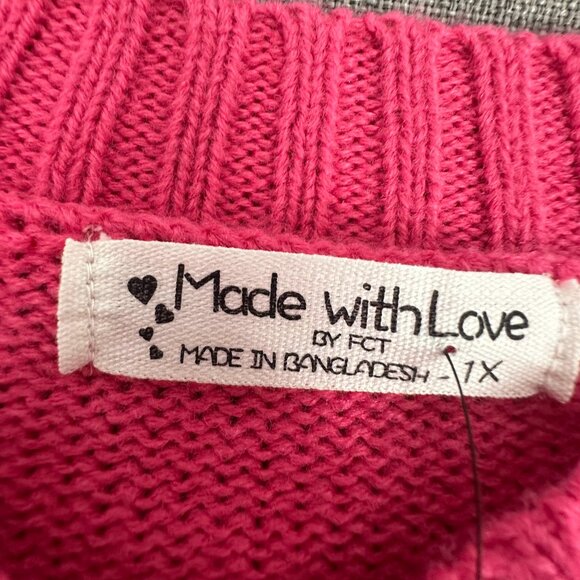 NEW! Made with Love By FCT Knit Sweater Pink White Clouds Plus 1X Acrylic $49 - Picture 4 of 12